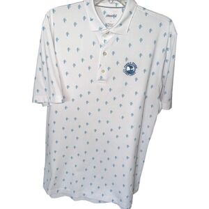 Johnnie O Shirt Mens White Blue Rhombus Droptail Performance Polo Pebble Beach L